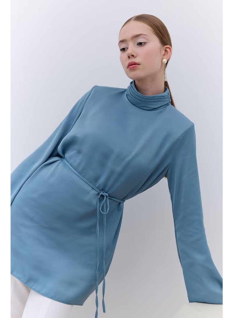 Manuka Satin Wide Sleeve Tunic Blue - Image 1